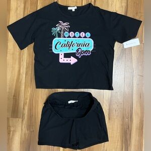 NWT Double Dot Hotel California Graphic Lounge Set Crop Tee & Shorts Size L